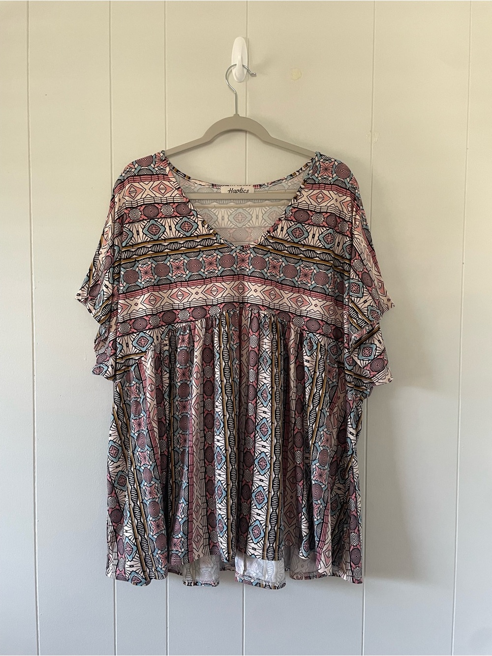 Haptics by Holly Harper Geometric Tribal Print Babydoll Tunic Top Boho
